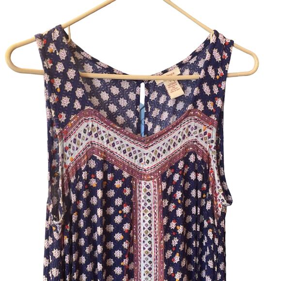 Sundance Women's Aztec Print Rayon Embroidered Sleeveless Midi Dress Blue Large - Picture 2 of 7